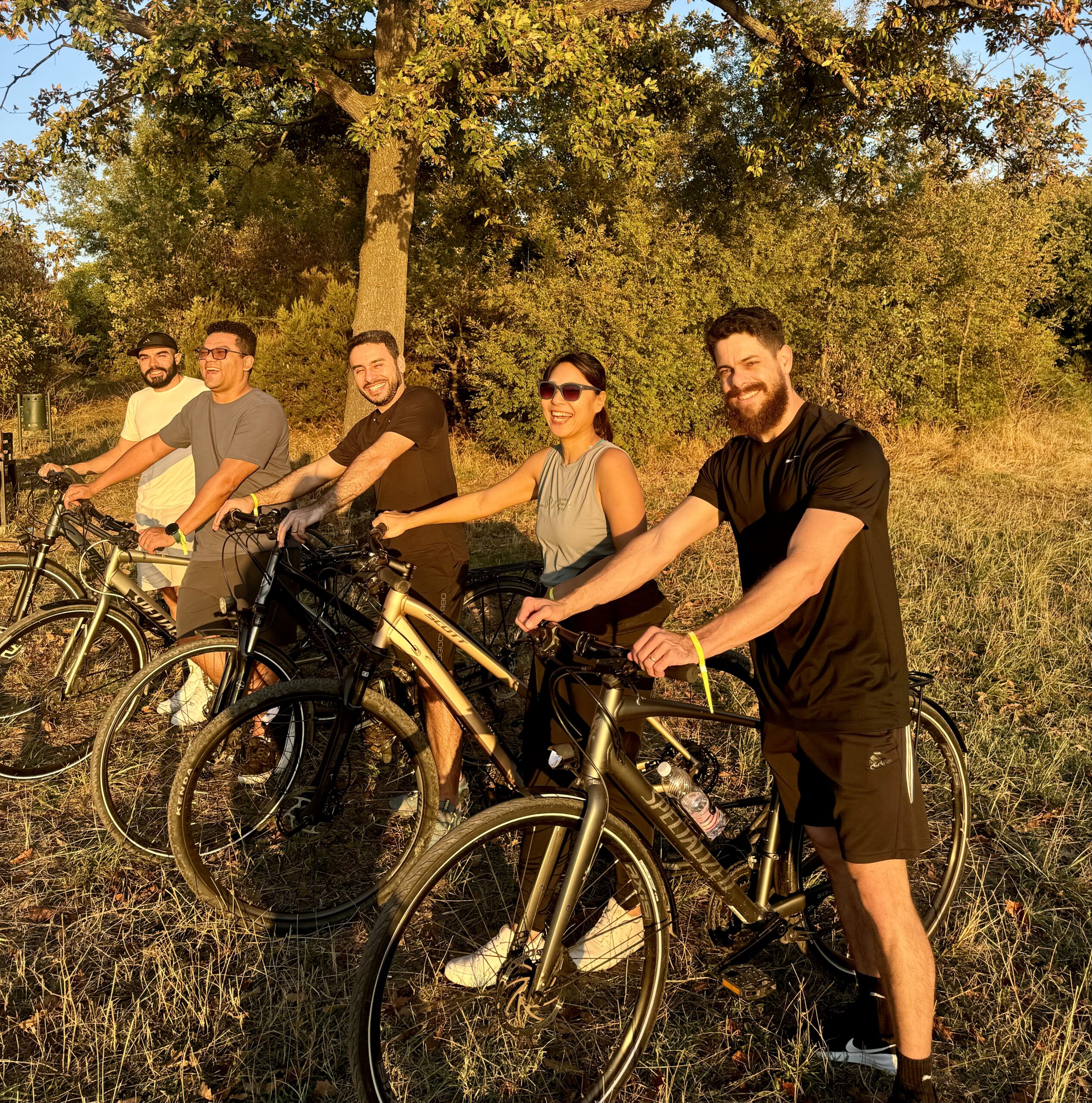 a happy group of a bike tour in tirana