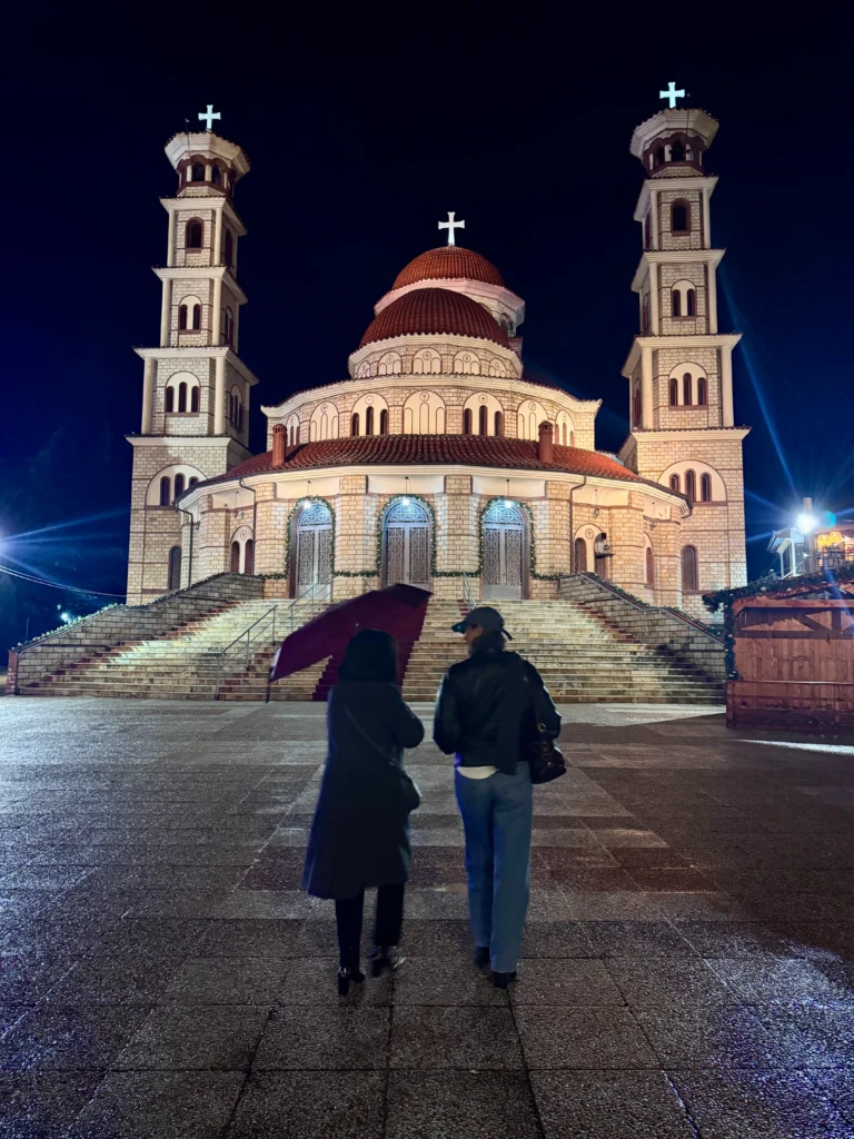 korca city center church at night
